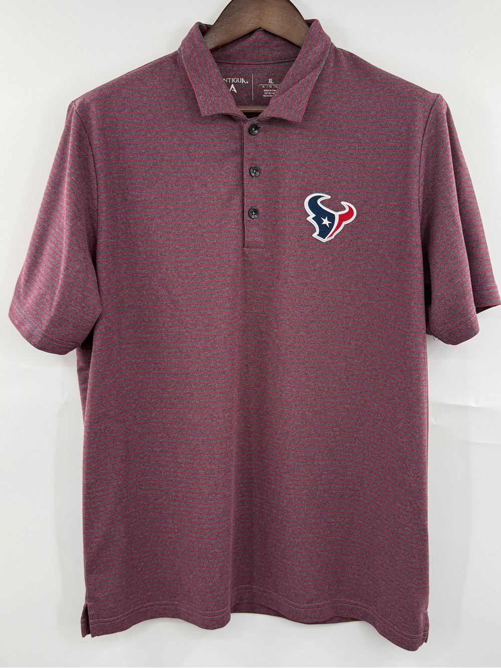 Houston Texans Antigua Esteem Polo Mens XL Heathered Navy Red Striped NFL Shirt